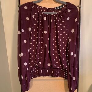Melanie Lyne polkadot burgundy blouse